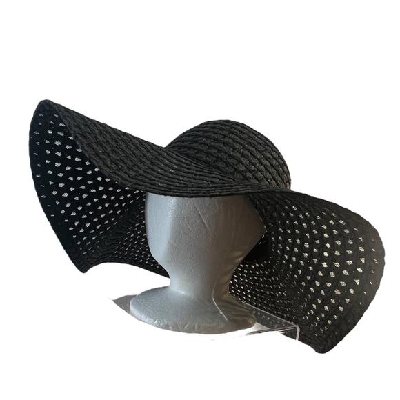 Black FAUX STRAW SUN HAT SZ ONE SIZE - Picture 5 of 11